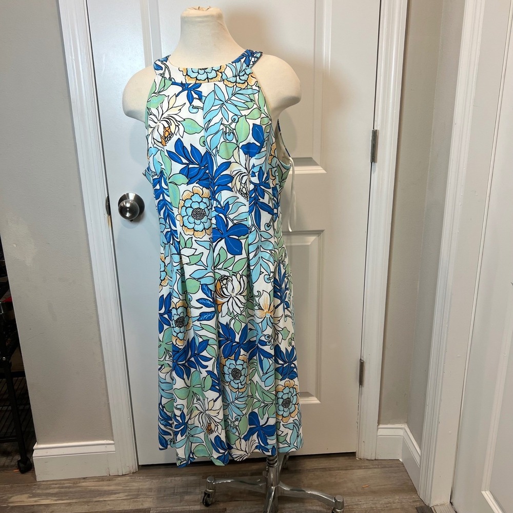 Cappagallo Floral Halter Neck Sleeveless Midi‎ Dress Women's 18